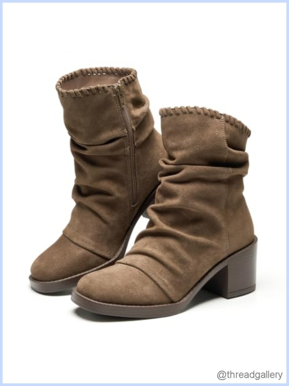 Genuine Leather Boots for Women Slouch Ankle Bootie with Block Heel